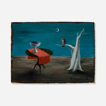 Gertrude Abercrombie, Still Life and Owl, 1949, oil on Masonite
