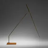 George Rickey, One Fixed One Moving Line Spread, 1984, silicon bronze, wood