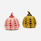 Pumpkins, set of two by Yayoi Kusama, 2015, lacquered resin, sold Mar 2023