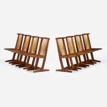 Chairs, set of eight by New Hope Modern, c. 2006, walnut, hickory, sold Mar 2023