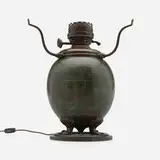 Early Saucer table lamp base with etched band decoration by Tiffany Studios, Tiffany Glass & Decorating Co., sold Oct 2024