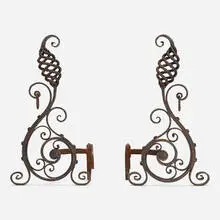 Andirons model 069, pair by Roycroft, c. 1901, enameled and handwrought iron, sold Oct 2024
