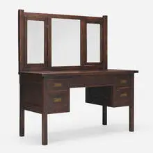 Roycroft, Rare vanity with mirror, c. 1910, oak, copper, mirrored glass