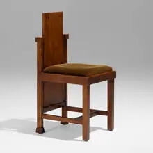 Frank Lloyd Wright, Child's chair from the Avery Coonley Playhouse, Riverside, Illinois, 1912, birch, mohair upholstery