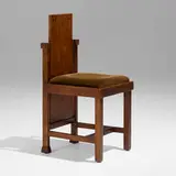 Frank Lloyd Wright, Child's chair from the Avery Coonley Playhouse, Riverside, Illinois, 1912, birch, mohair upholstery