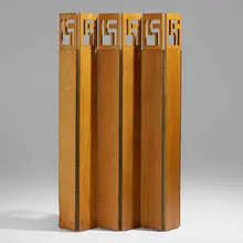Six-panel folding screen from the Benjamin Adelman House, Phoenix, Arizona by Frank Lloyd Wright, c. 1951, mahogany, brass, sold Jun 2024