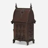 Charles Rohlfs, Rare and Important revolving desk, model 500, c. 1898, oak, wrought iron, burlap