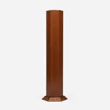Hexagonal weed vase by Frank Lloyd Wright, 1953 / 1954, mahogany, copper-anodized aluminum, sold Jun 2024