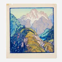 Frances Gearhart, On and Up, 1938, woodcut in colors
