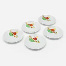 Frank Lloyd Wright, Imperial Hotel Cabaret salad plates, set of five, 1925 / 1961, transfer-printed glazed porcelain