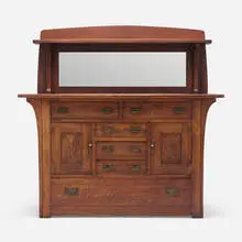 Buffet, model 451 1/2 by Limbert, c. 1910, oak, copper, mirrored glass, sold Jun 2024
