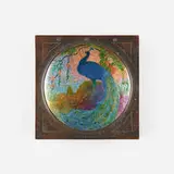 Frank J. Marshall, Fine and Rare lidded box with peacock and landscape, c. 1910, copper, enamel