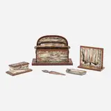 Joseph Heinrichs, Fine and Rare five-piece mokume-gane desk set with rivets