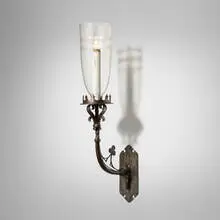 Samuel Yellin, Gothic style sconce from the Abraham T. Malmed Residence, Germantown, Philadelphia, 1922, patinated steel, glass