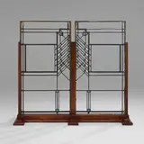 Frank Lloyd Wright, Windows from the Oscar M. and Katherine B. Steffens House, Chicago, pair, c. 1909, leaded clear and tinted glass, copper-plated zinc