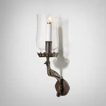 Samuel Yellin, Bird-form sconce from the Abraham T. Malmed Residence, Germantown, Philadelphia, 1924, patinated steel, glass