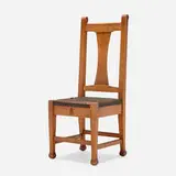 Roycroft, Chair, model 030 from the Roycroft Inn, East Aurora, c. 1906, bird's-eye maple, leather, iron