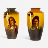 Standard Glaze Native American portrait vases, set of two by Matthew Daly for Rookwood Pottery, sold Mar 2024