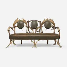 Bavarian, Hunting Lodge sofa, antler, leather, oak