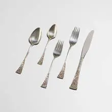 John Prip, Tapestry flatware studies, set of five, c. 1963, sterling silver, stainless steel
