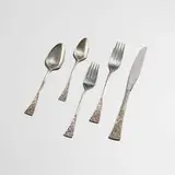 John Prip, Tapestry flatware studies, set of five, c. 1963, sterling silver, stainless steel