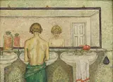 Dorothy A. Cadman, Untitled, Attributed to Dorothy A Cadman (fl.1914-1927) In the bathroom oil on board 45.5 x 60.5cm