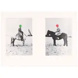 John Baldessari, Two Horses and Riders (Hurowitz 91), 1997, Lithograph with pochoir in colors on two sheets of tissue paper and Rives BFK adhered along the upper sheet edge (as issued)