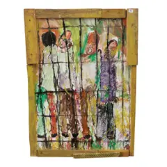 Untitled (Four Figures) by Purvis Young, oil on plywood in artist's frame, sold Feb 2026