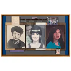 Michael Alvarez, Grateful, Thankful, Blessed, 2022, oil, spray paint, pencil, beaded rosary, and collage on paper, canvas and panel