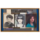 Michael Alvarez, Grateful, Thankful, Blessed, 2022, oil, spray paint, pencil, beaded rosary, and collage on paper, canvas and panel