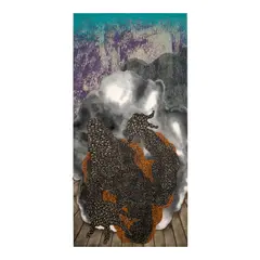 Didier William, limyè a pou yo, 2019, acrylic, wood carving and collage on panel