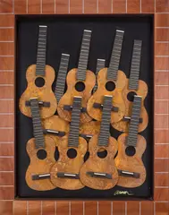 Arman, Cavaquinho, 2003, accumulation (metal, wood) glued to canvas marouflaged on panel