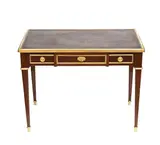 Gervais Durand, French Louis XVI-style writing desk, A mahogany center desk with an oak interior