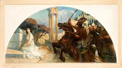 I barbari by Augusto Stoppoloni, The scene depicts a procession of barbarian warriors storming a classical city, offered Sep 2026