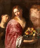 Tiziano Vecellio, Female Figure with a basket of fruit and a page in attendance, The painting draws inspiration from the composition of the Salome with the Head of Saint John the Baptist