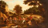 David Teniers Il Giovane, Landscape with the wheat harvest and a peasant festival (Allegory of Summer), Oil on canvas