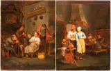 Gillis van Tilborgh, a) Tavern Interior with Hostess and Patrons; b) Tavern Interior with Musicians. A pair of paintings, Oil on panel