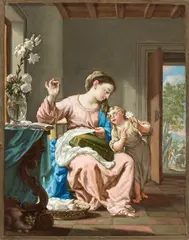 Francesco Trevisani, The Virgin sewing with the Christ Child, The painting is accompanied by an expertise by Prof. Laura Muti. This refined version of the Madonna Sewing