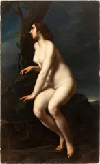 Seated nymph by Francesco Furini, The painting is accompanied by the Export Licence. The painting derives from the figure of Eve in Francesco, offered Jun 2026