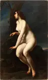 Francesco Furini, Seated nymph, The painting is accompanied by the Export Licence. The painting derives from the figure of Eve in Francesco