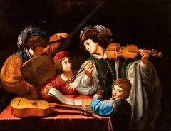 Leonello Spada, Concert, The painting is an early replica of the work by Lionello Spada preserved in the Louvre Museum