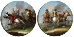 Antonio Maria Marini, a) Equestrian clash between two Turks and a Christian; b) Equestrian clash between two Christians and a Turk. Pair of paintings, Oil on copper