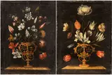 Giacomo Recco, Two still lifes with flowers in a vase. Pair of paintings, Oil on canvas
