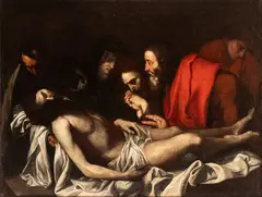 Jusepe de Ribera, Lamentation (The Mourning of Christ), The painting is a contemporary copy of the work by Ribera now preserved in the Louvre Museum