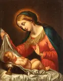 Carlo Dolci, Virgin and Child with the Sleeping Infant Jesus, Oil on canvas