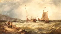 James Burrell Smith, Stormy seascape with boats, The painting bears a brush signature at the lower right: "J. BURRELL".