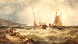 James Burrell Smith, Stormy seascape with boats, The painting bears a brush signature at the lower right: "J. BURRELL".