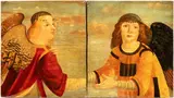 Vittore Carpaccio, a) Angel with red robe; b) Angel with a pearl diadem. Pair of paintings, Oil on panel