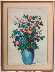 Giuseppe Succi, Vase with flowers, framed