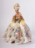 Tiziano Galli, Lady with a bouquet of flowers, polychrome ceramic sculpture